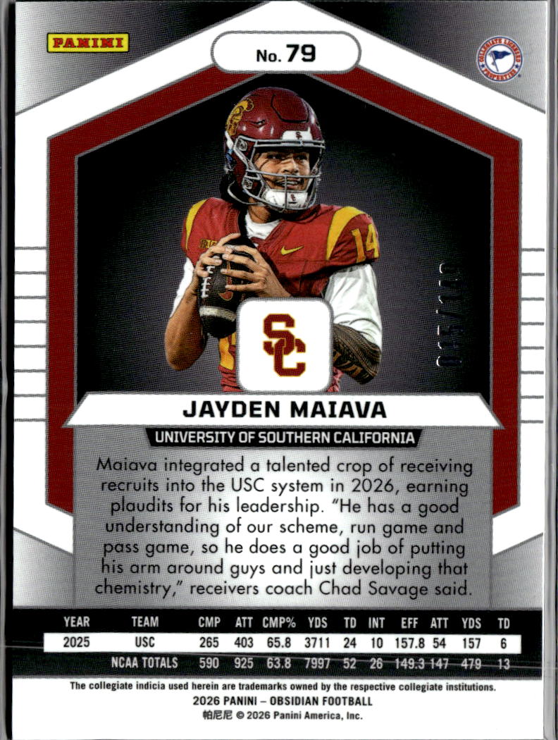 Jayden Maiava 2026 Obsidian Red Flood Rookie RC 15/149 USC Trojans