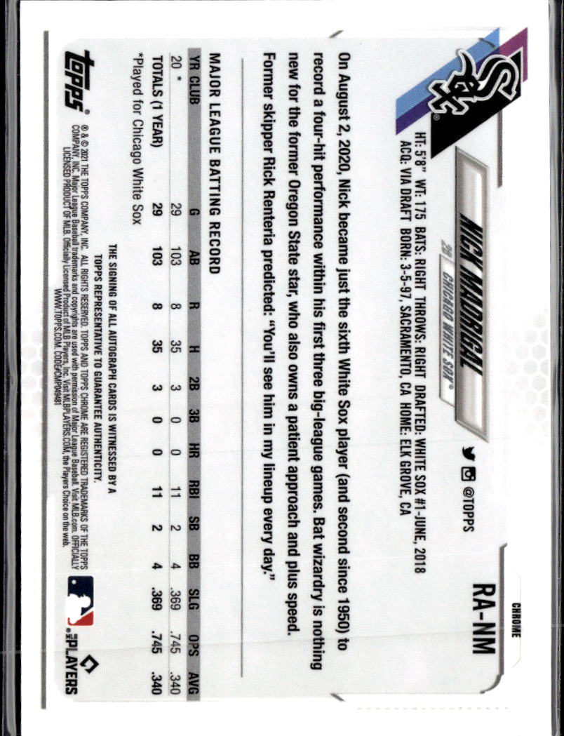 Nick Madrigal 2021 Topps Chrome Sapphire Auto Autograph RC Chicago White Sox