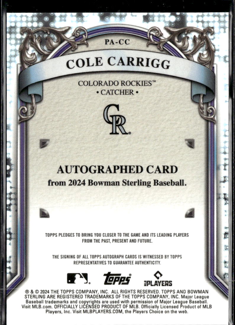 Cole Carrigg 2024 Bowman Sterling Auto Autograph Colorado Rockies