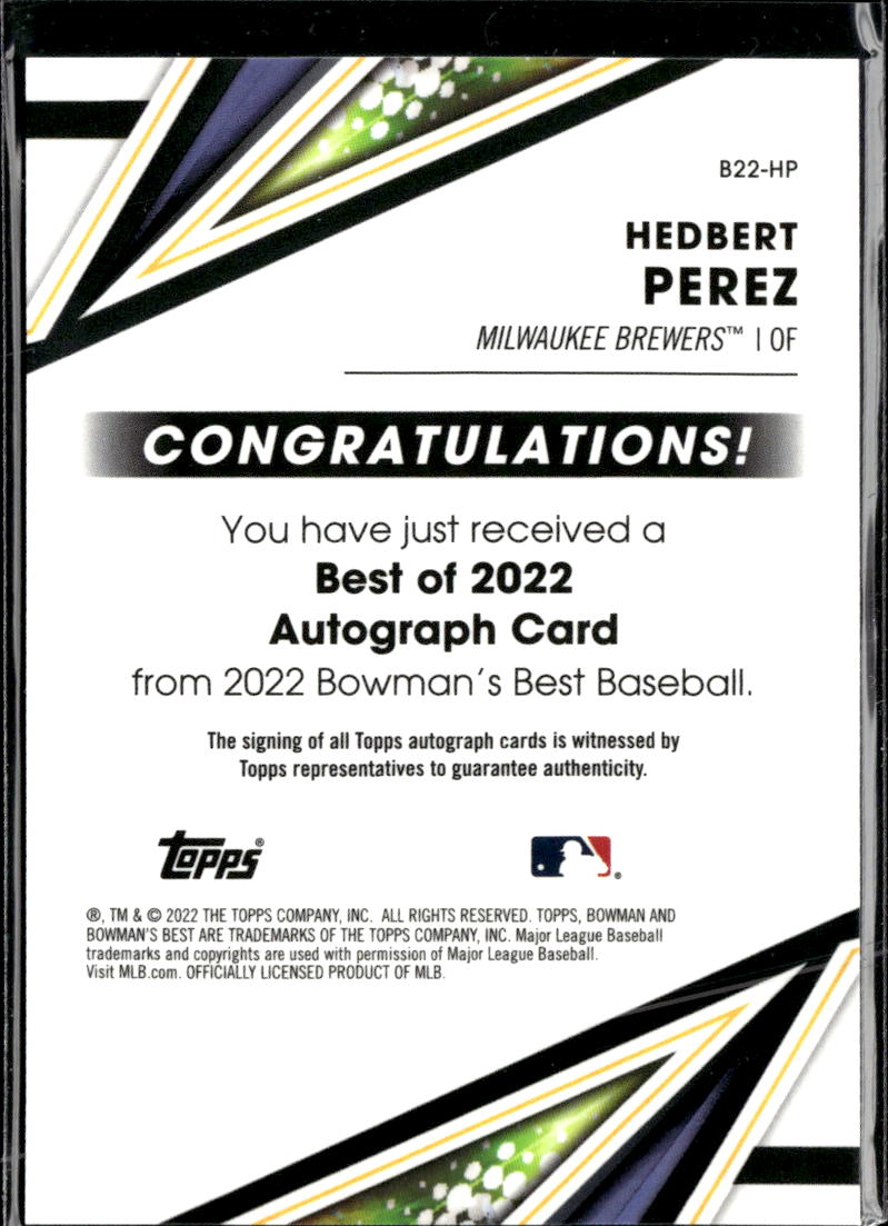 Hedbert Perez 2022 Bowman's Best Auto Autograph Milwaukee Brewers