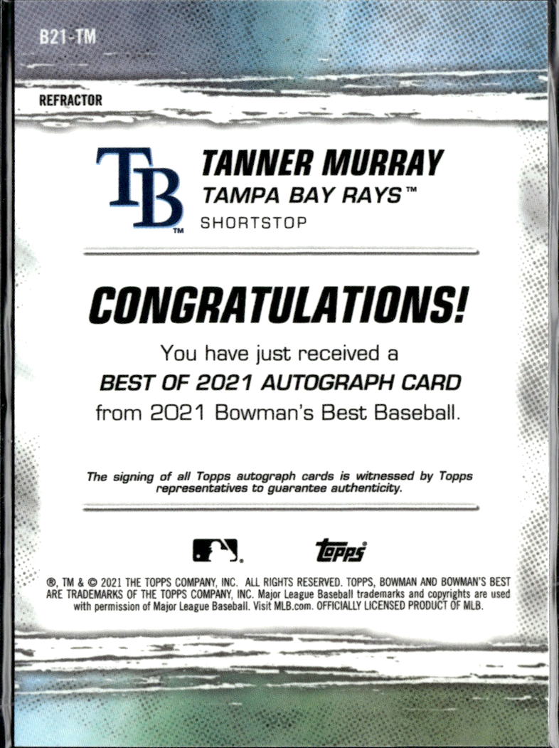 Tanner Murray 2021 Bowman's Best Auto Autograph Tampa Bay Rays