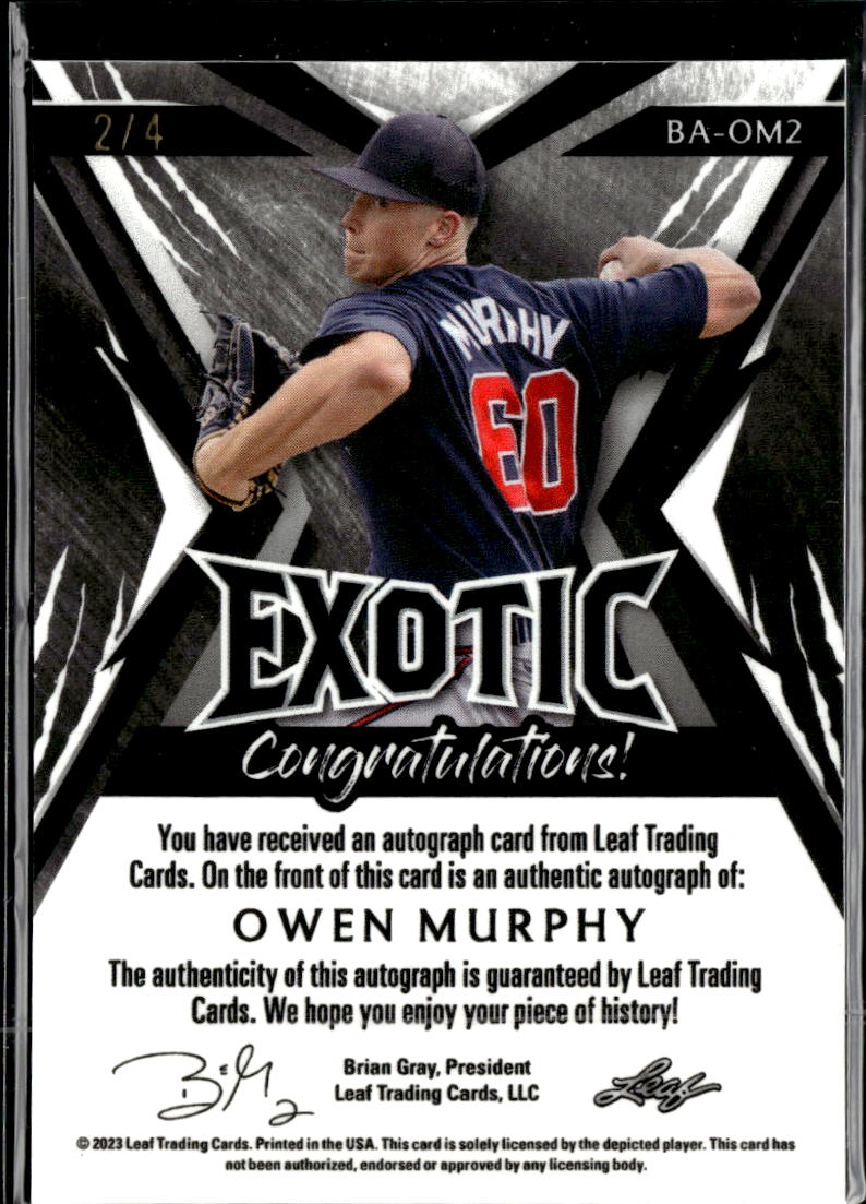 Owen Murphy 2023 Leaf Exotic Auto Autograph Braves 2/4
