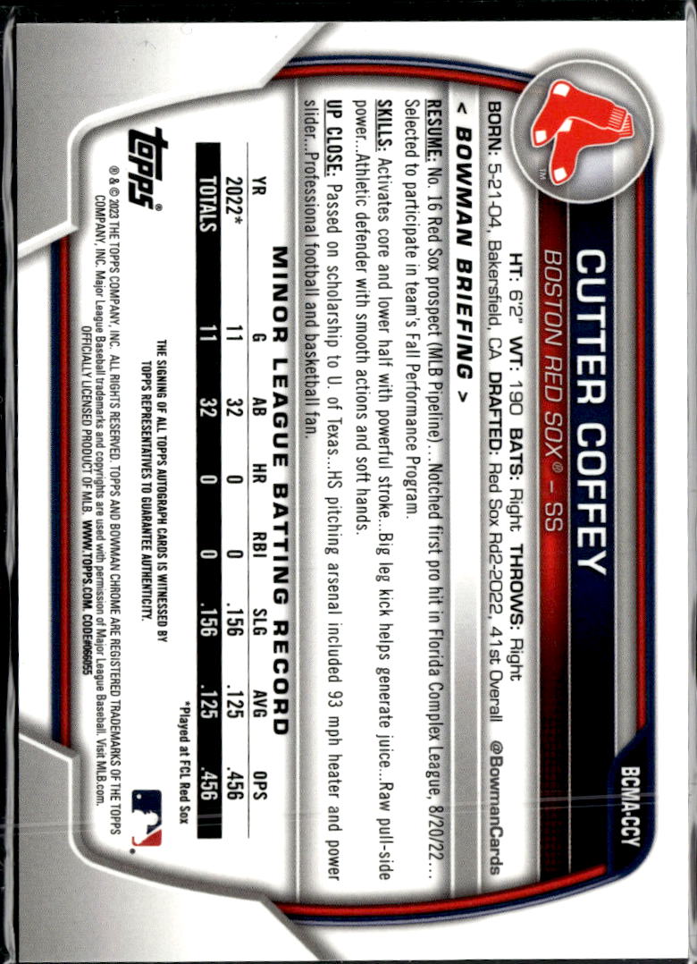 Cutter Coffey 2023 Bowman Chrome Auto Autograph Mega Box Boston Red Sox