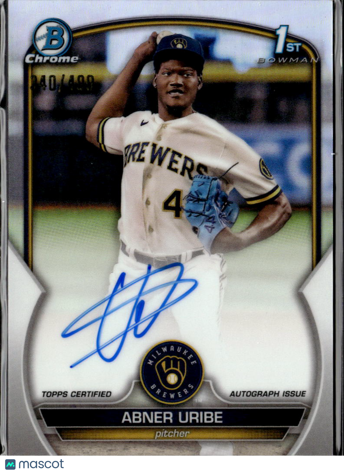Abner Uribe 2023 Bowman Chrome 1st Auto Autograph /499 Milwaukee Brewers