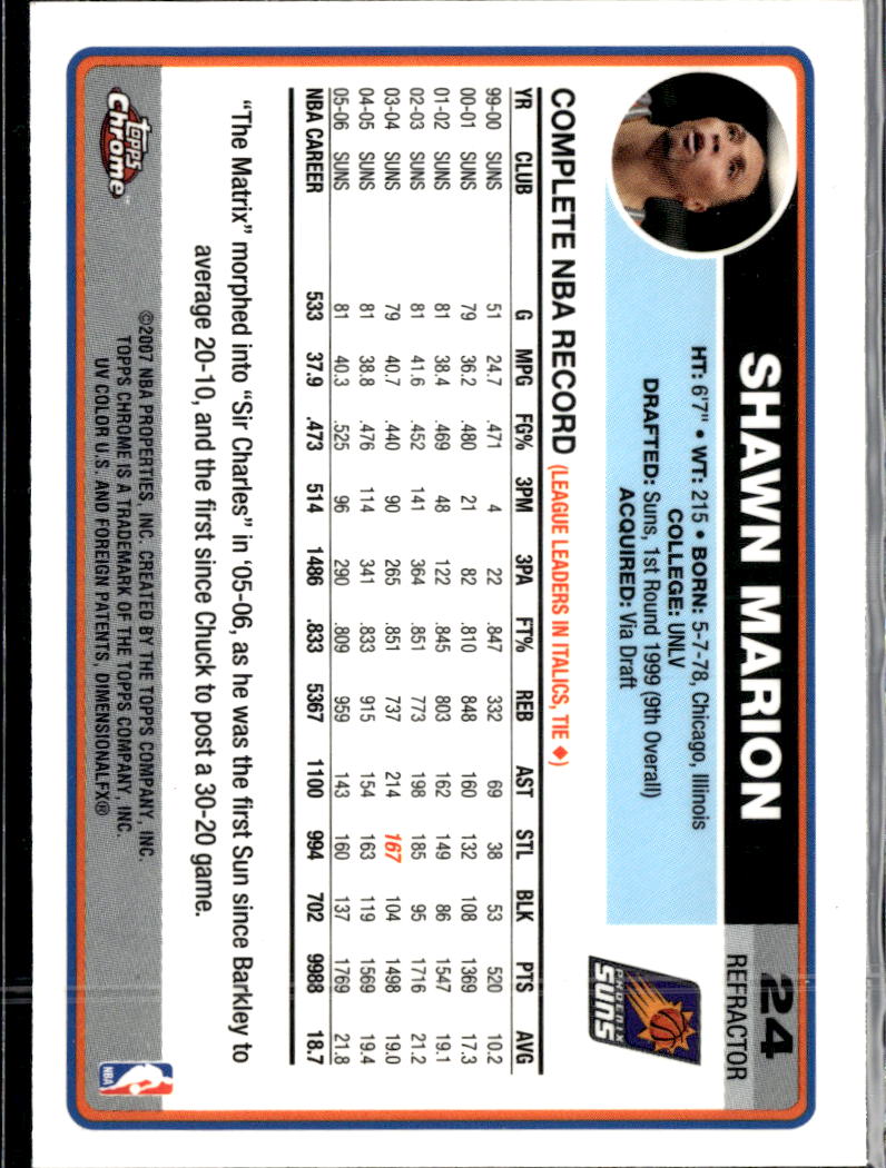 Shawn Marion 2006-07 Topps Chrome Refractor Phoenix Suns
