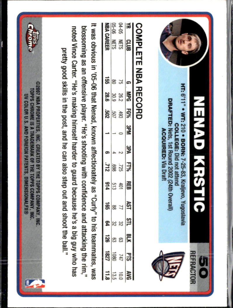 Nenad Krstic 2006-07 Topps Chrome Refractor New Jersey Nets
