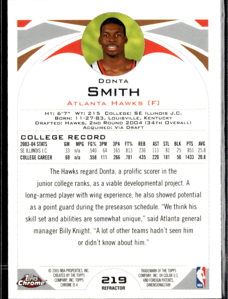 Donta Smith 2005 Topps Chrome Rookie Refractor Atlanta Hawks