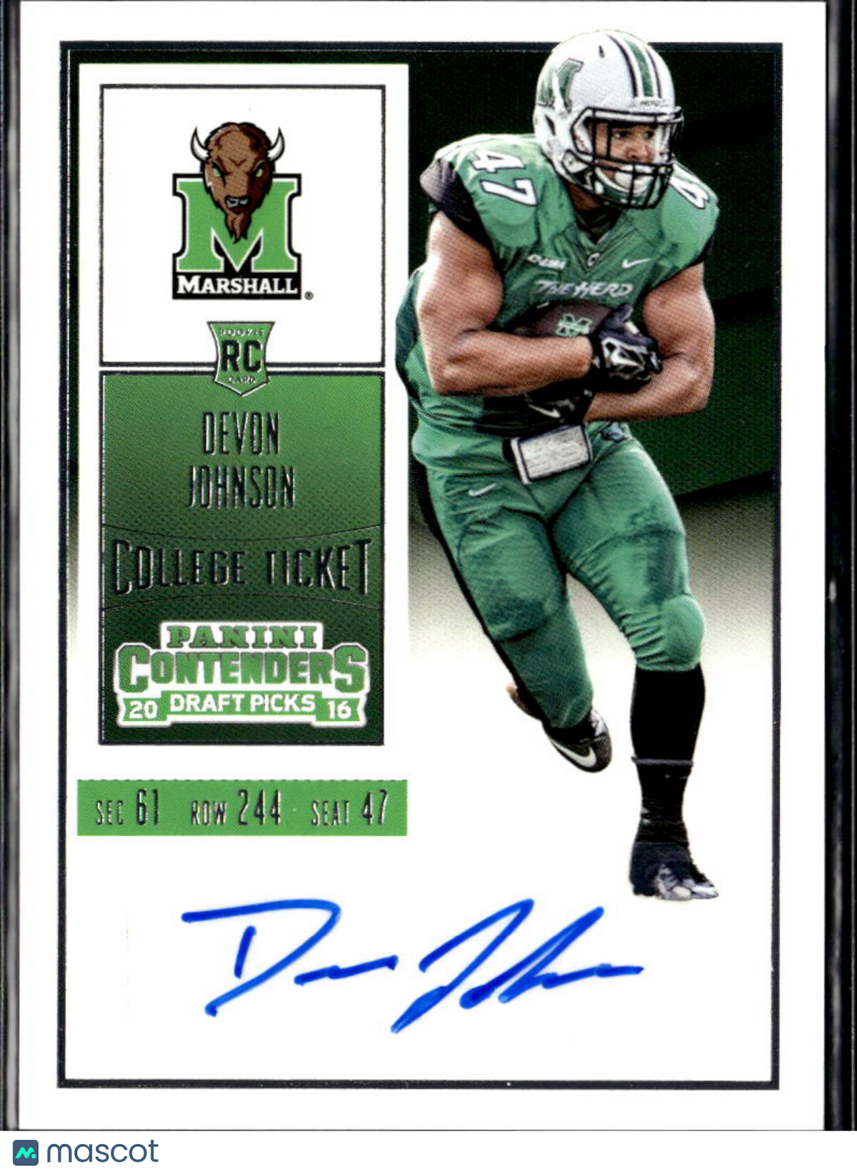 Devon Johnson 2016 Contenders Auto Autograph RC Marshall Thundering Herd