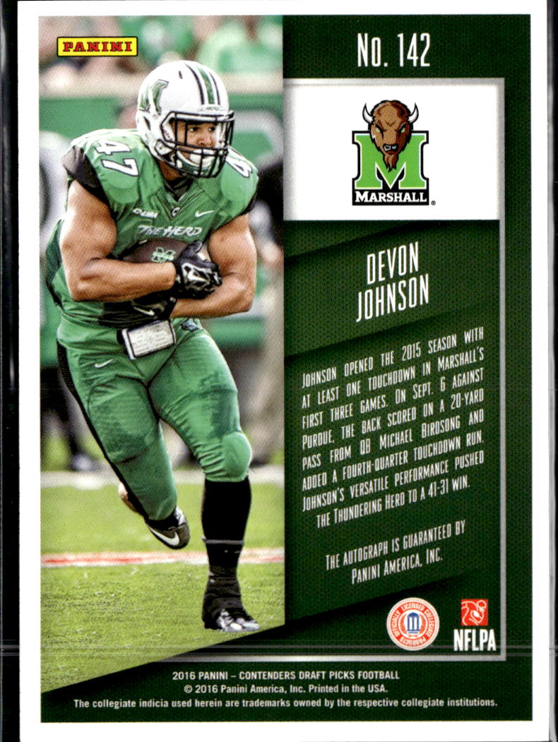 Devon Johnson 2016 Contenders Auto Autograph RC Marshall Thundering Herd