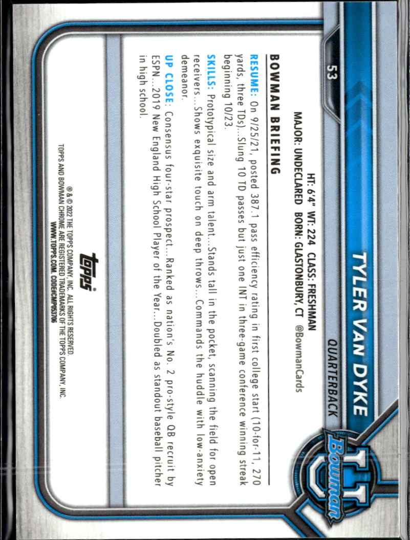 Tyler Van Dyke 2022 Bowman Chrome 1st Green Shimmer 20/99 Miami Hurricanes