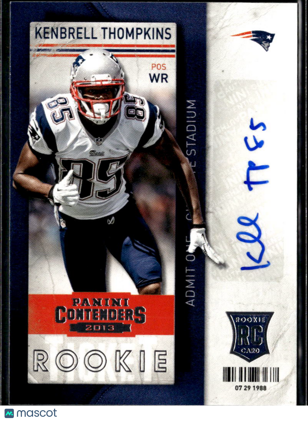 Kenbrell Thompkins 2013 Contenders Auto Autograph RC New England Patriots