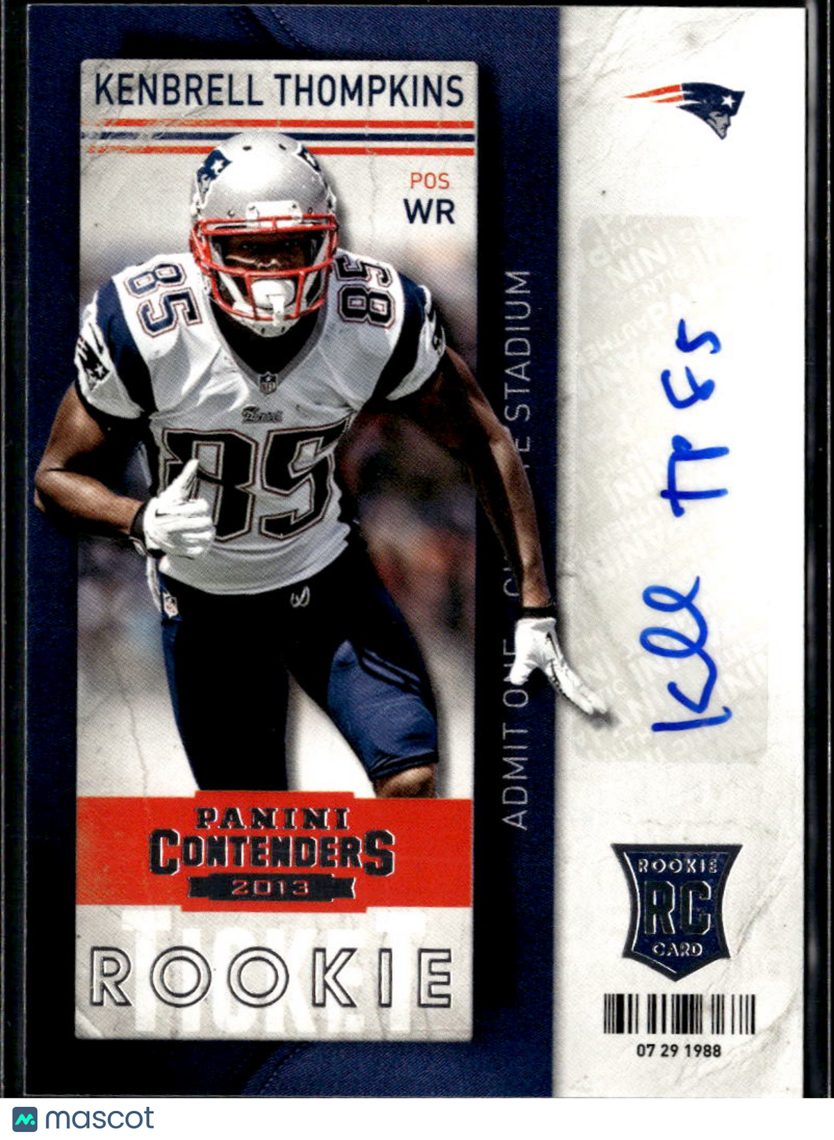 Kenbrell Thompkins 2013 Contenders Auto Autograph RC New England Patriots