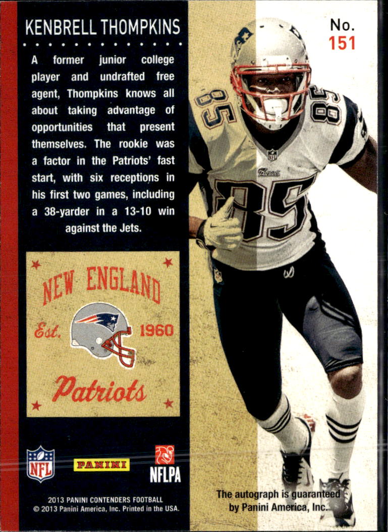 Kenbrell Thompkins 2013 Contenders Auto Autograph RC New England Patriots
