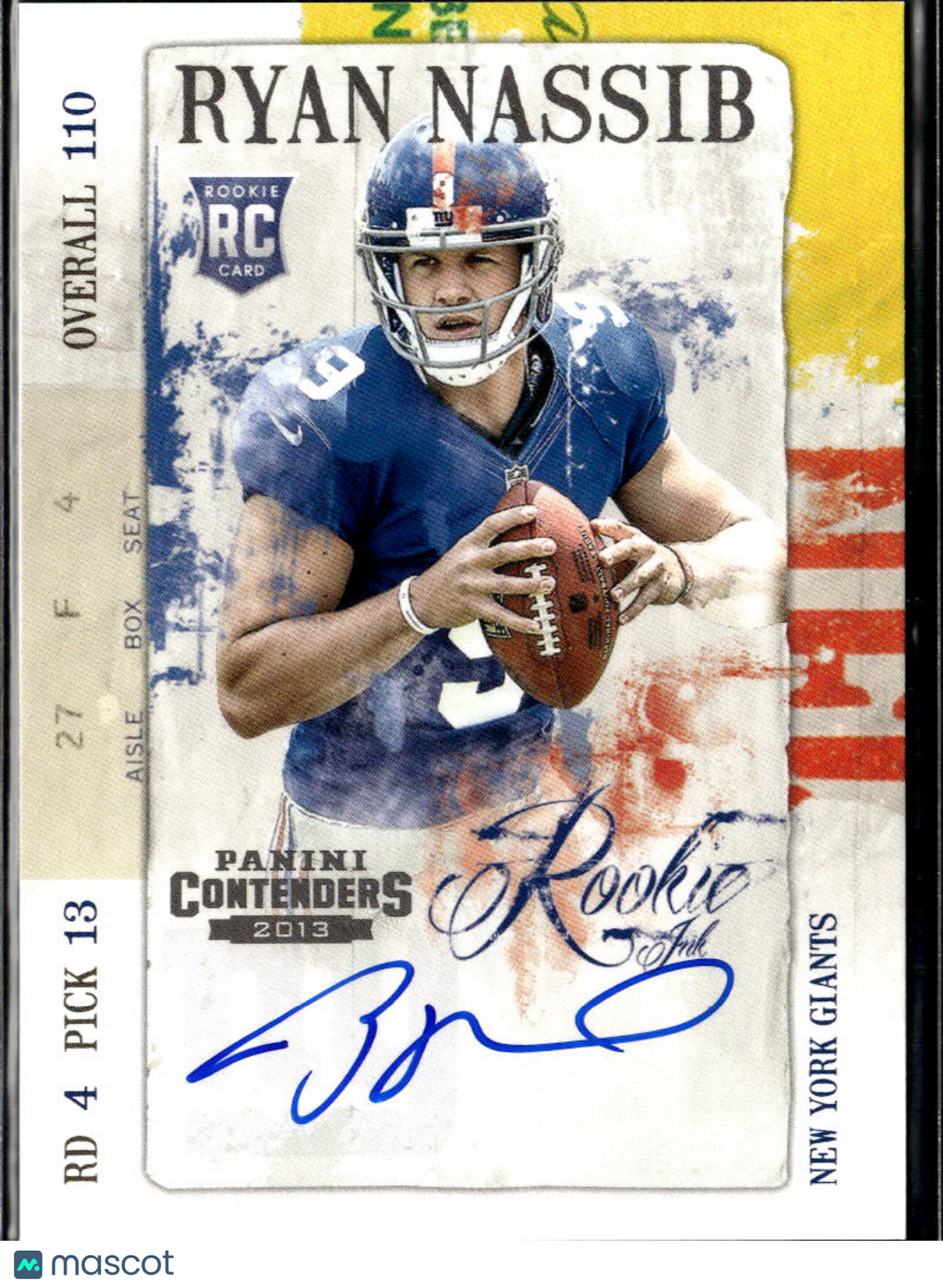 Ryan Nassib 2013 Contenders Auto Autograph RC Ink New York Giants