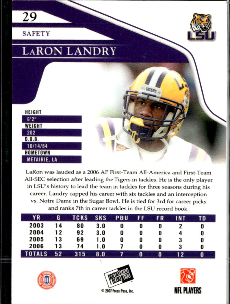 LaRon Landry 2007 Press Pass Reflectors Rookie RC /500 LSU Tigers
