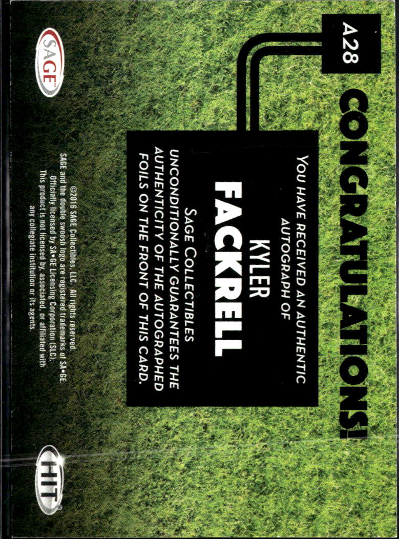 Kyler Fackrell 2016 SAGE HIT Auto Autograph RC /250
