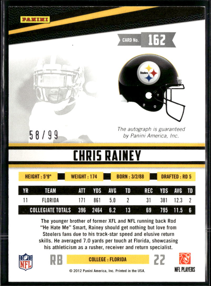 Chris Rainey 2012 Rookies & Stars Auto Autograph RC /99 Pittsburgh Steelers