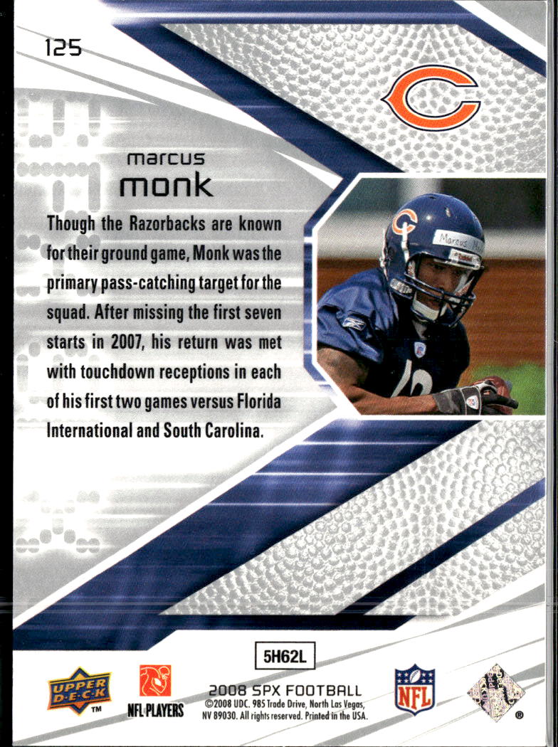 Marcus Monk 2008 SPx Gold Rookie RC 23/25 Chicago Bears
