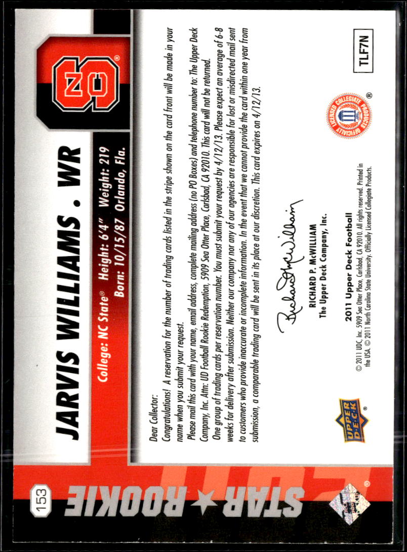 Jarvis Williams 2011 Upper Deck 25 Stripe Rookie RC NC State Wolfpack