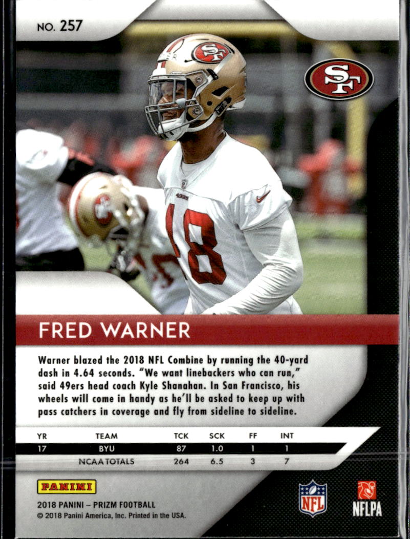 Fred Warner 2018 Prizm Rookie RC #257 San Francisco 49ers