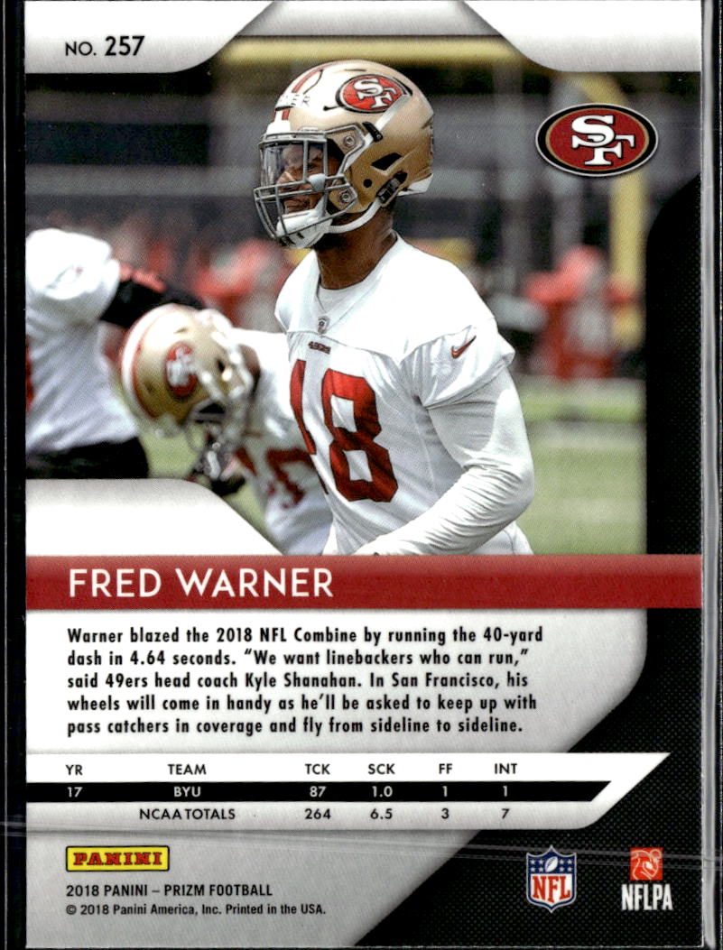 Fred Warner 2018 Prizm Rookie RC #257 San Francisco 49ers