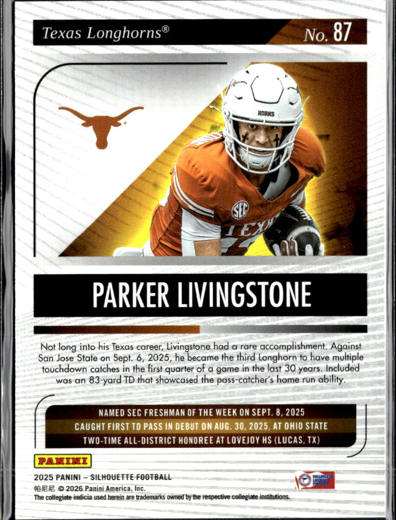 Parker Livingstone 2025 Silhouette Red Rookie RC 12/75 Texas Longhorns