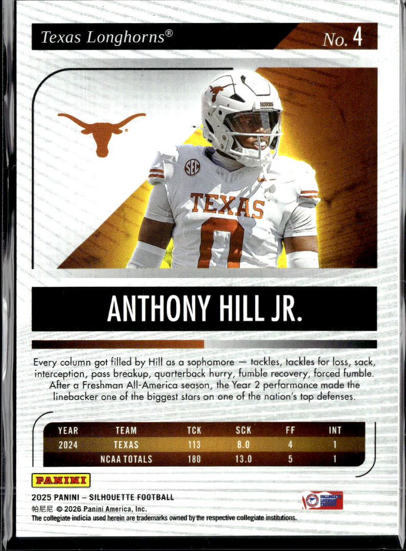 Anthony Hill Jr. 2025 Silhouette Purple RC /125 Texas Longhorns