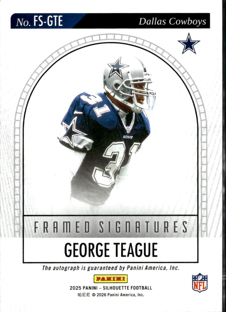 George Teague 2025 Silhouette Auto Autogrpah /199 Dallas Cowboys