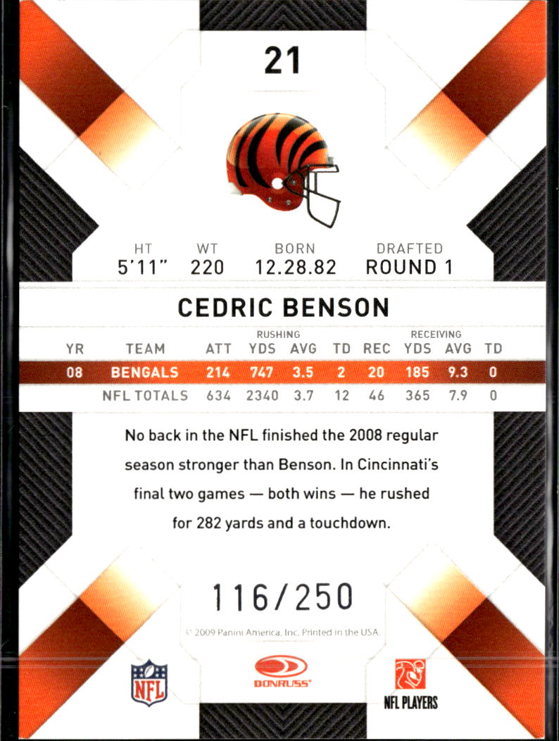 Cedric Benson 2009 Donruss Threads Silver Holofoil /250 Cincinnati Bengals
