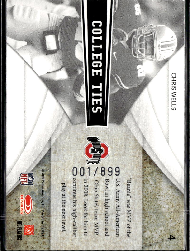 Chris Wells 2009 Donruss Elite College Ties /899 Ohio State Buckeyes