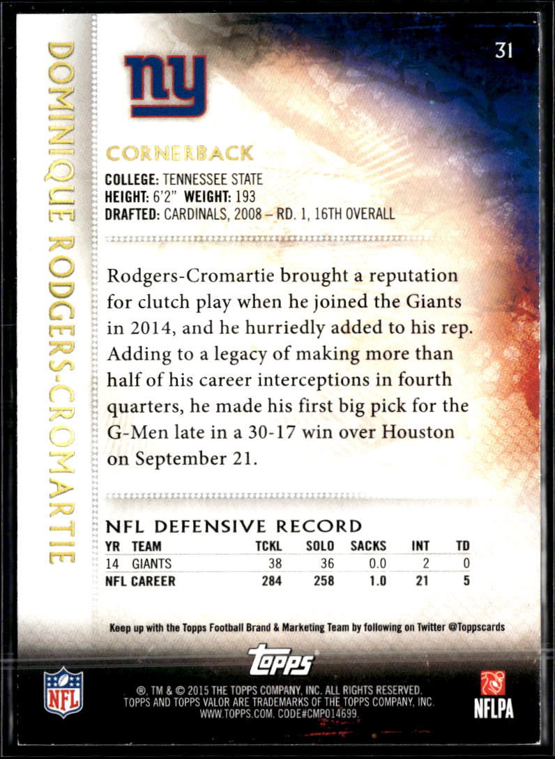 Dominique Rodgers-Cromartie 2015 Topps Valor Courage /299 New York Giants