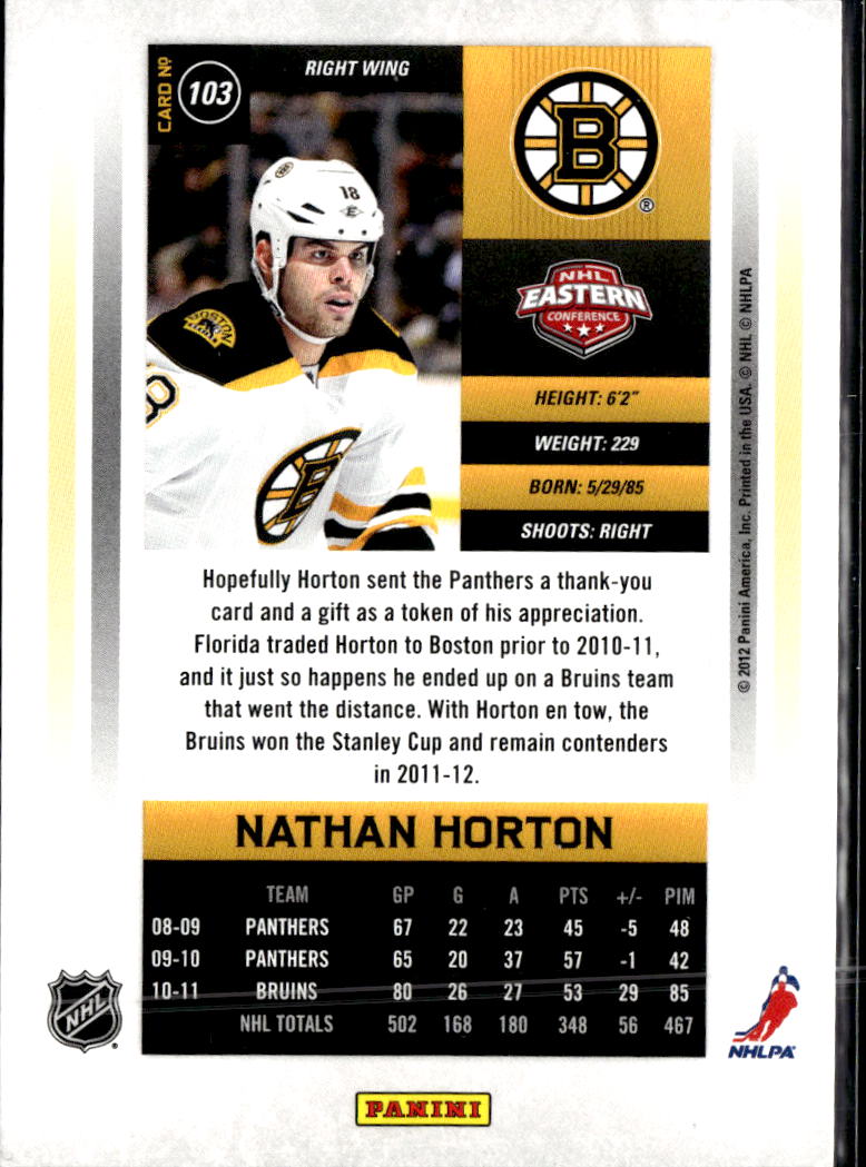Nathan Horton 2012 Panini Contenders Cup Contenders /999 Boston Bruins