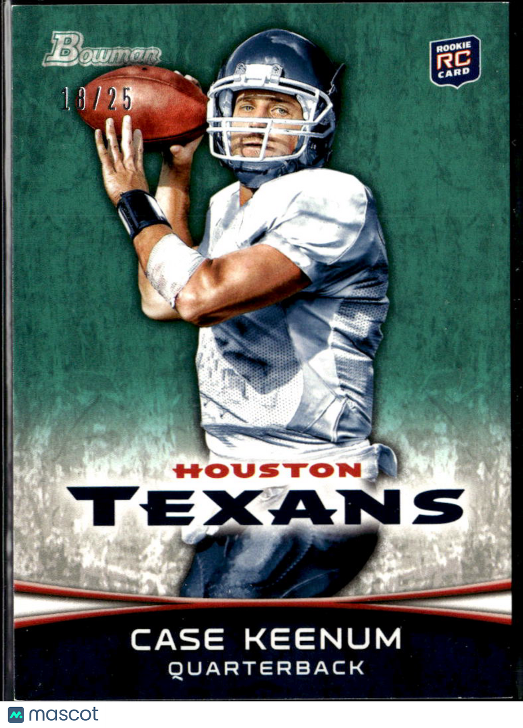 Case Keenum 2012 Bowman RC Green Rookie 18/25 Houston Texans