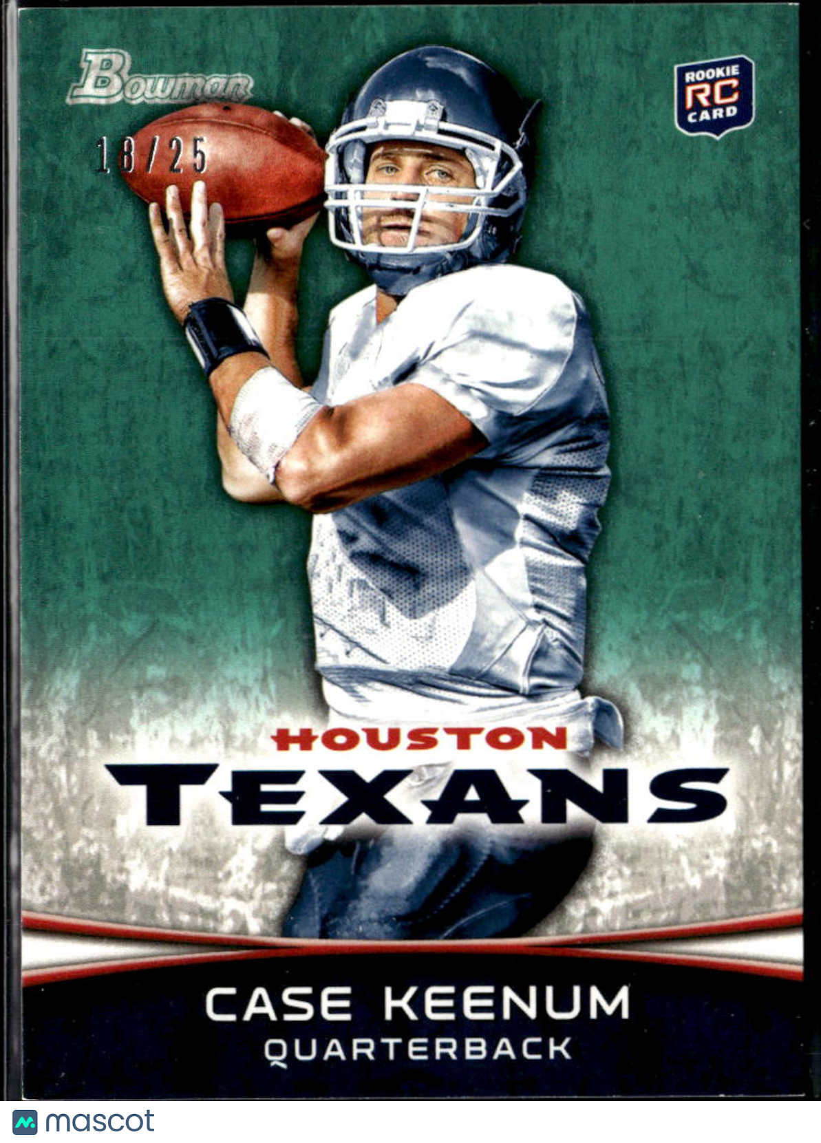 Case Keenum 2012 Bowman RC Green Rookie 18/25 Houston Texans