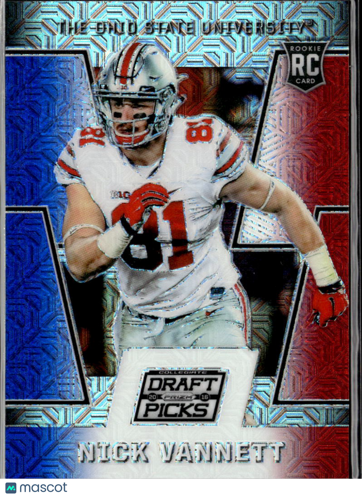 Nick Vannett 2016 Prizm Draft Picks Red White Blue RC /25 Ohio State Buckeyes