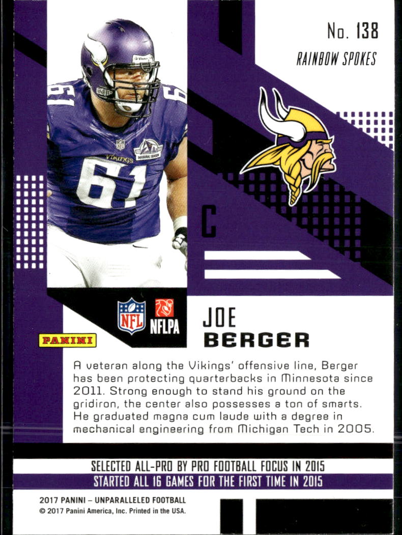 Joe Berger 2017 Unparalleled RC Rookie Rainbow Spokes Minnesota Vikings