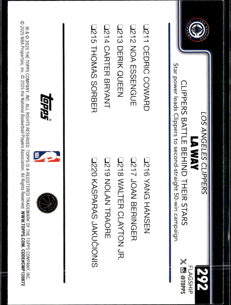 Los Angeles Clippers 2025 Topps Green 29/99 Los Angeles Clippers