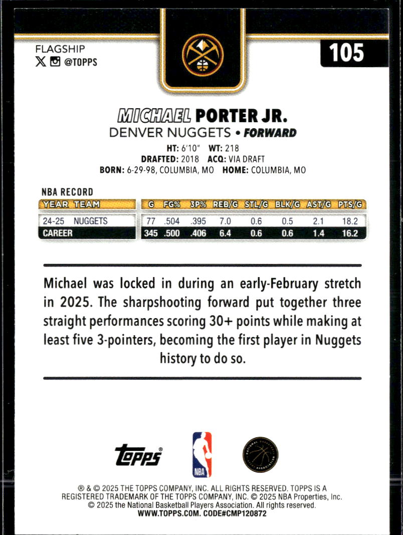 Michael Porter Jr. 2025 Topps Blue /150 Denver Nuggets