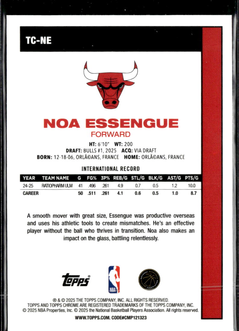 Noa Essengue 2025 Topps Chrome '80 Silver Pack Rookie RC Chicago Bulls