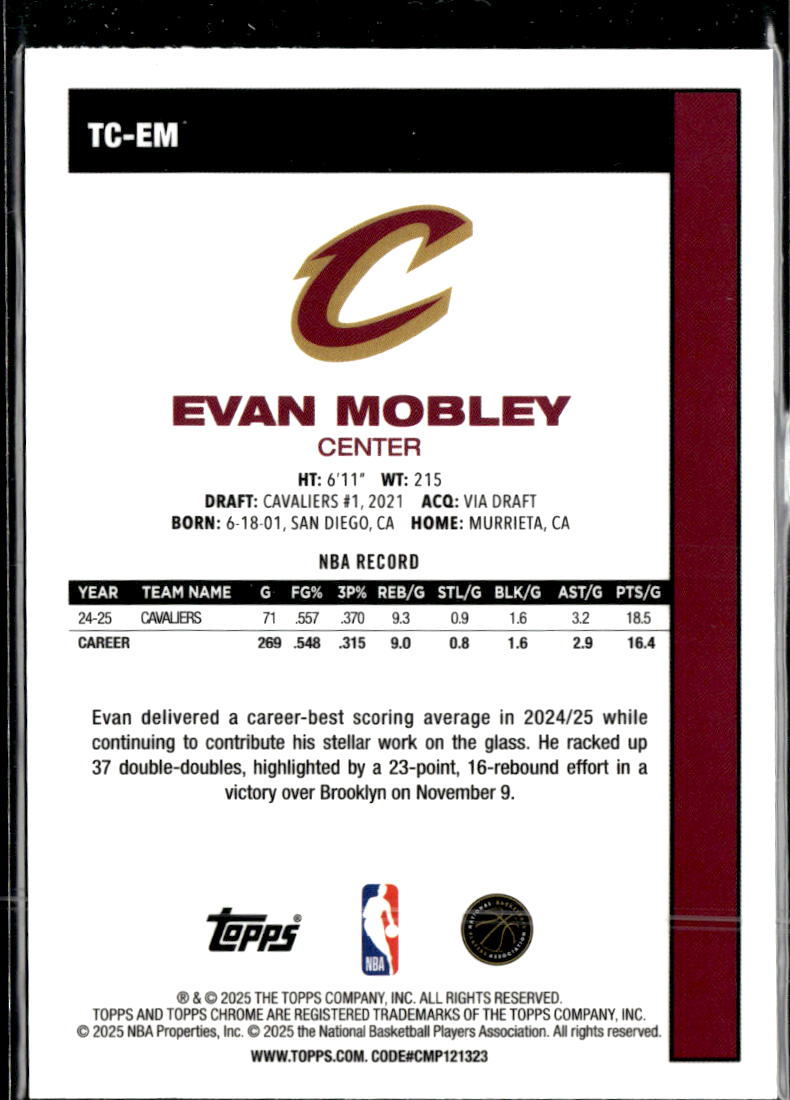 Evan Mobley 2025 Topps Chrome '80 Silver Pack  Cleveland Cavaliers