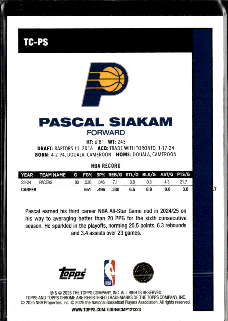 Pascal Siakam 2025 Topps Chrome '80 Silver Pack Indiana Pacers