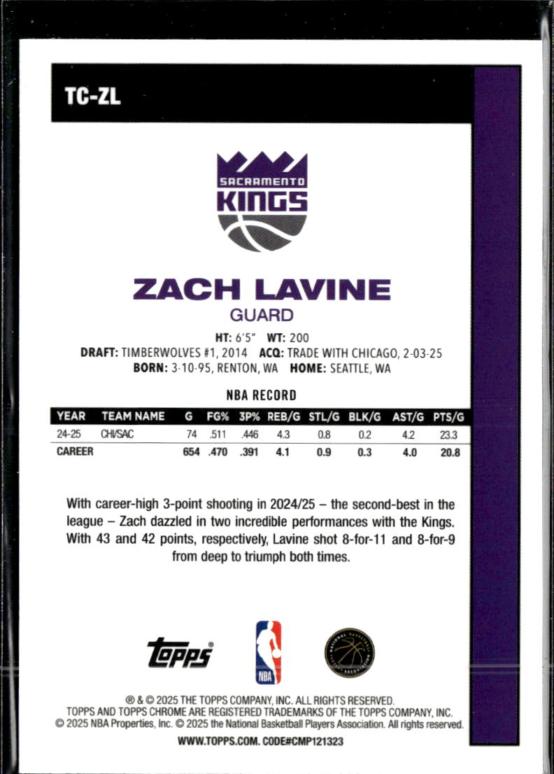Zach LaVine 2025 Topps Chrome '80 Silver Pack  Sacramento Kings