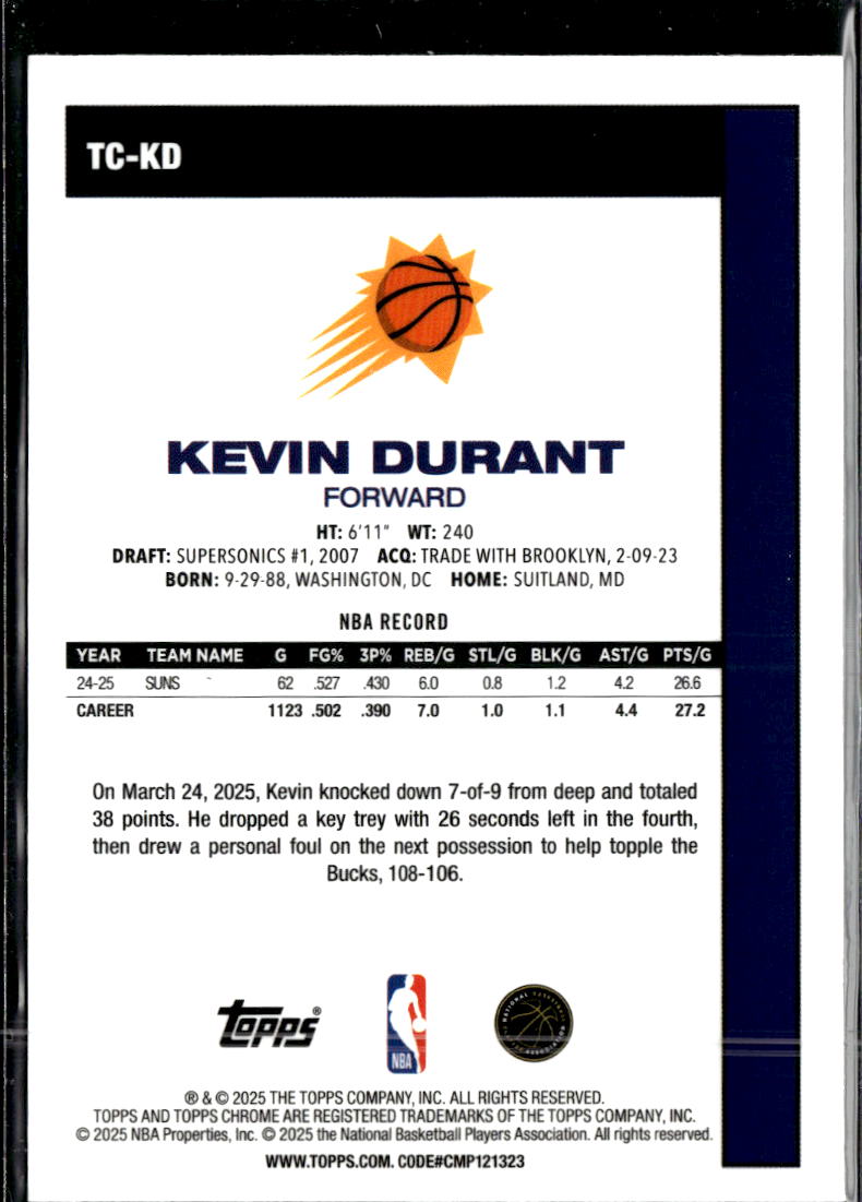 Kevin Duran t2025 Topps Chrome '80 Silver Pack  Phoenix Suns
