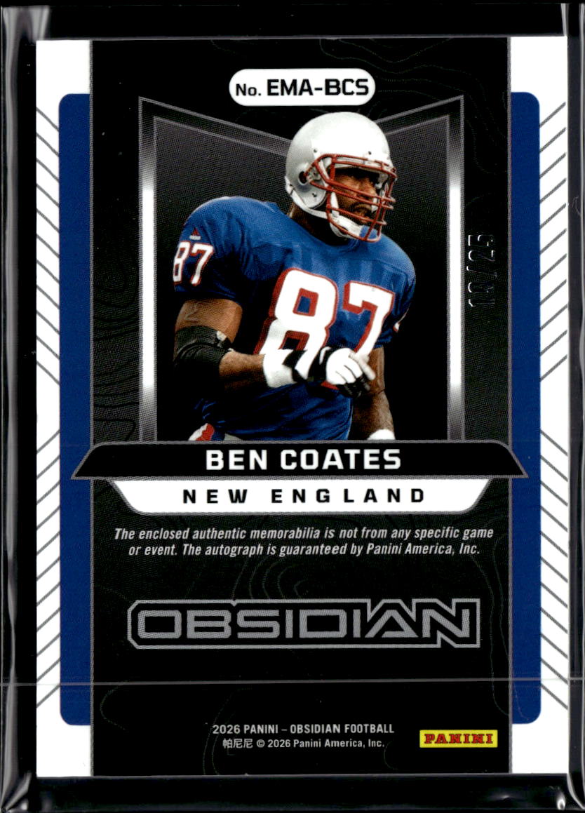 Ben Coates 2026 Obsidian Auto Autograph Patch /25 New England Patriots