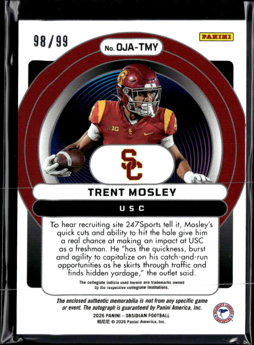 Trent Mosley 2026 Obsidian Auto Autograph Patch RC 98/99 USC Trojans