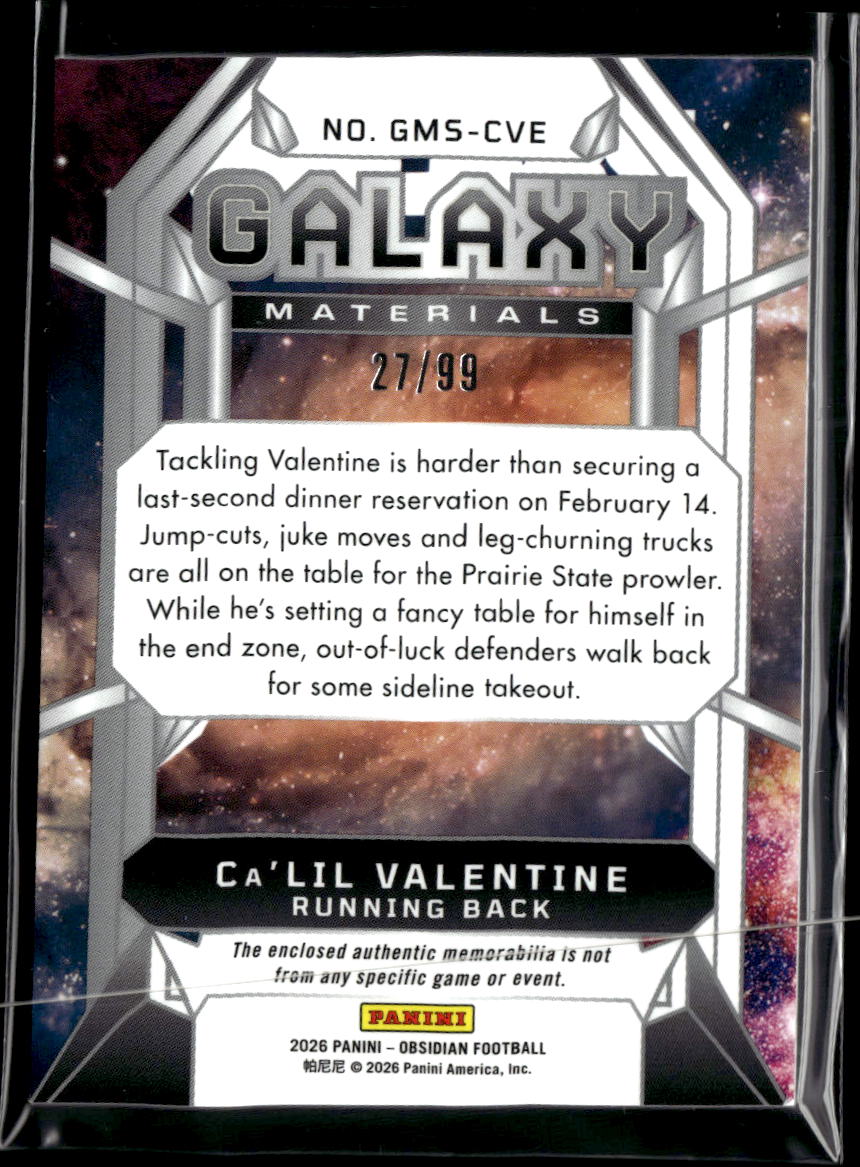 Ca'Lil Valentine 2026 Obsidian Jersey Patch RC Illinois 27/99