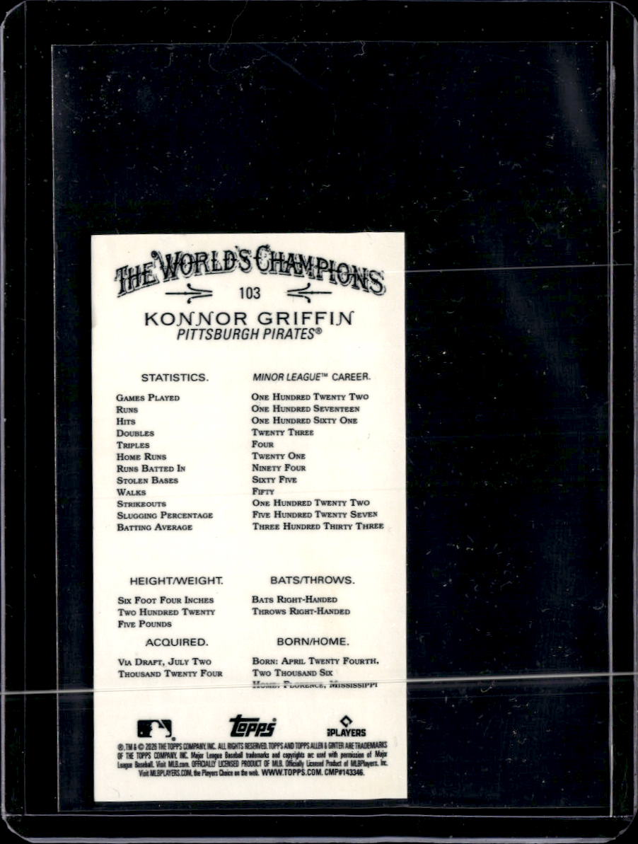 Konnor Griffin 2026 Topps Allen & Ginter GOLD Mini RC 26/50 Pittsburgh Pirates