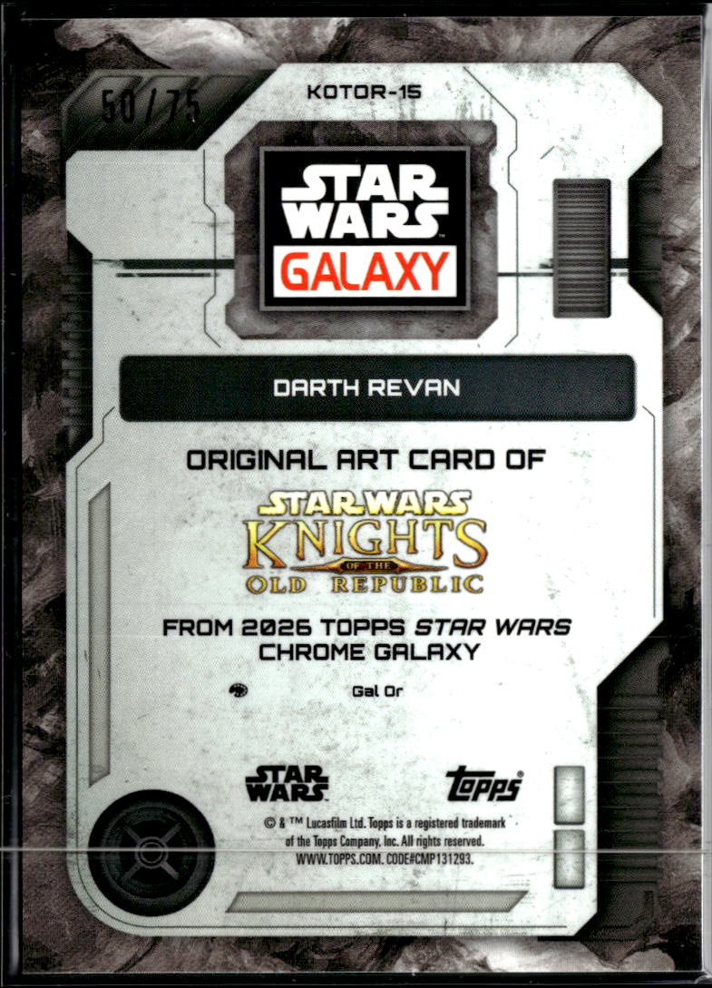 Darth Revan 2026 Topps Star Wars Galaxy Prism Refractor 50/75 #KOTOR-15