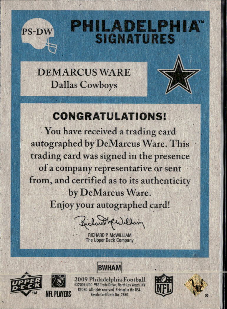 DeMarcus Ware 2009 Upper Deck Philadelphia Auto Autograph Dallas Cowboys