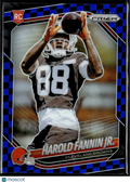 Harold Fannin Jr. 2025 Prizm Blue Checkerboard RC SSP Cleveland Browns